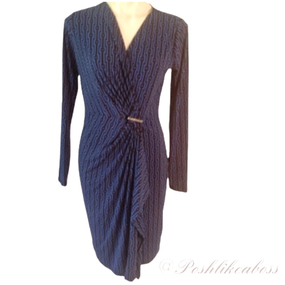 Michael Kors Blue and Black Sexy Long Sleeve Dress. Size M EUC